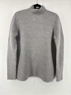 Women's Grey Ribbed Mock Turtleneck Lambswool Blend Paul Costelloe Sweater